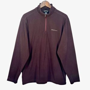 Eddie Bauer‎ 1/4 Zip Fleece Sweater Men Size L Brown Long Sleeve High-Neck